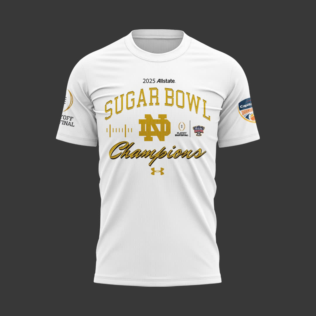 Notre Dame Fighting Irish Football Shirt - Notre Dame Sugar Bowl Champions T-Shirt White 2025