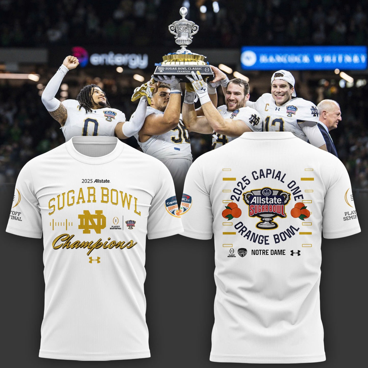 Notre Dame Fighting Irish Football Shirt - Notre Dame Sugar Bowl Champions T-Shirt White 2025