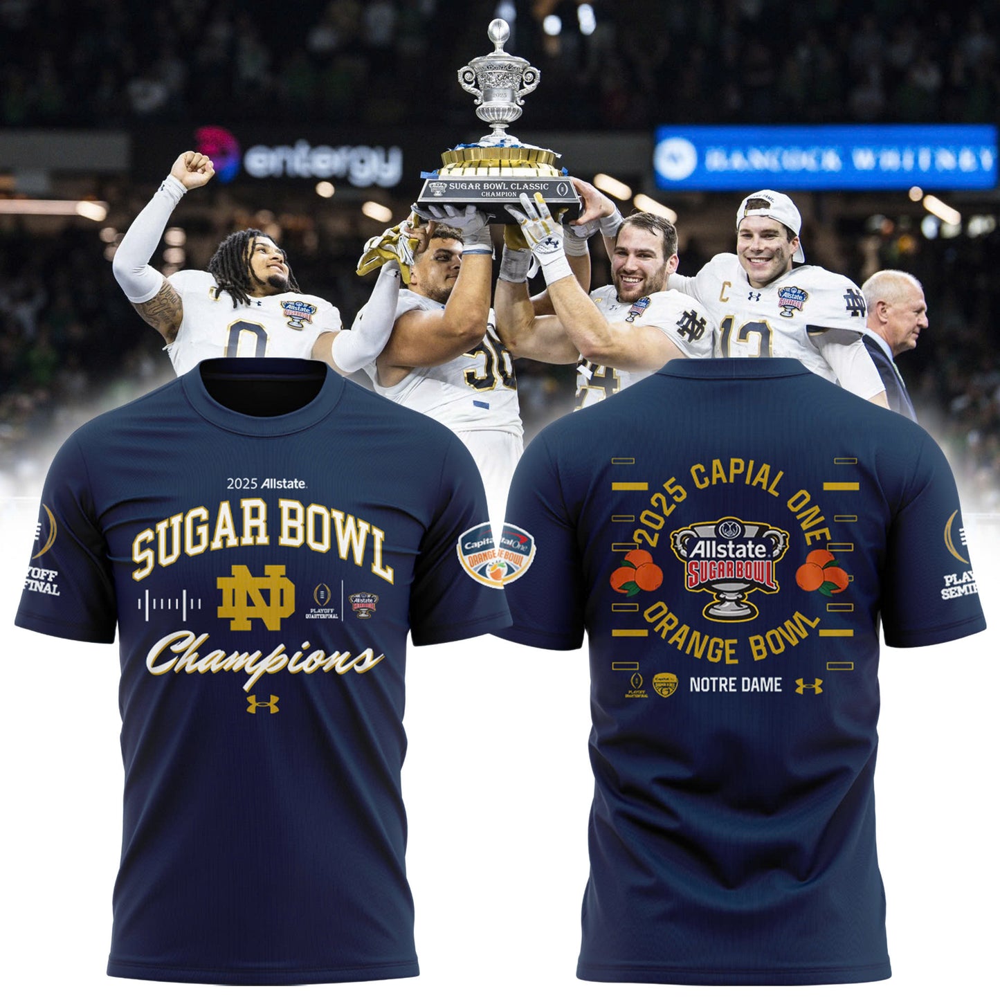 Notre Dame Fighting Irish Football Shirt - Notre Dame Sugar Bowl Champions T-Shirt Navy 2025