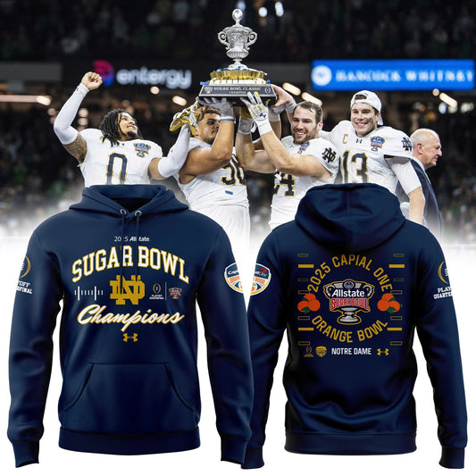 Notre Dame Fighting Irish Football Hoodie - Notre Dame Sugar Bowl Champions Hoodie Navy 2025