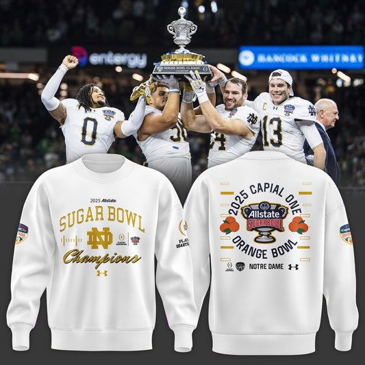 Notre Dame Fighting Irish Football Shirt - Notre Dame Sugar Bowl Champions Sweatshirt White 2025